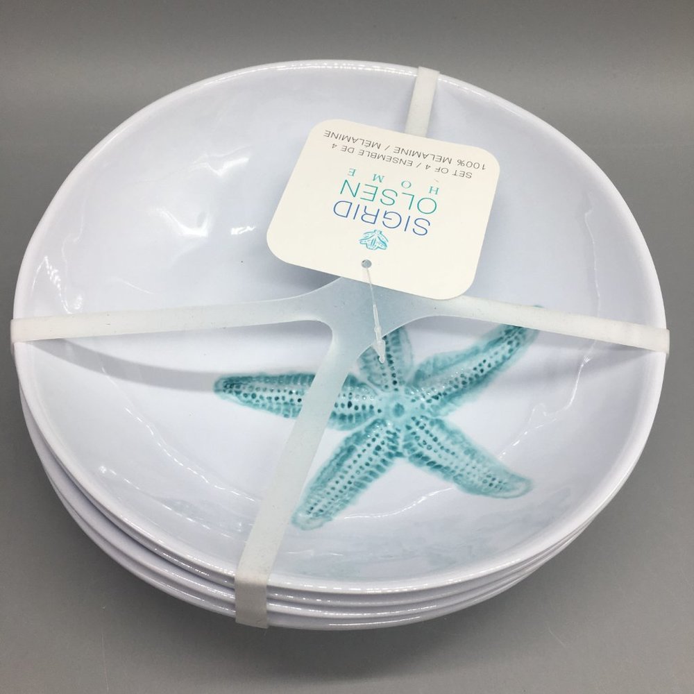 x4 SIGRID OLSEN Starfish Melamine Salad Bowl Set Turquoise Textured Beach NEW